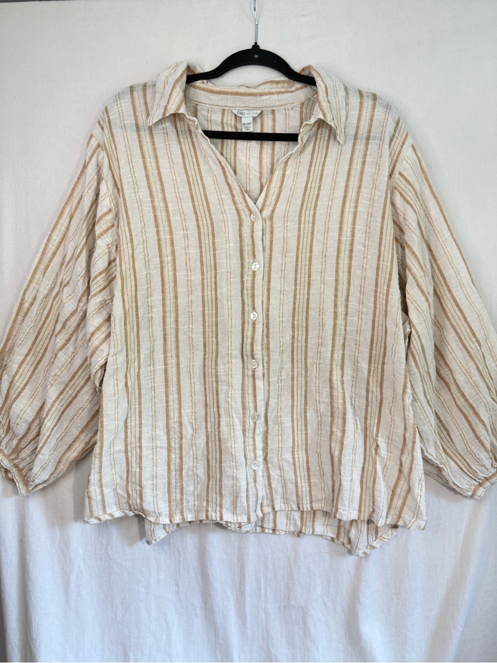 Lightweight Cotton Striped Button-Front Women’s Shirt Balloon Sleeve 26/28w